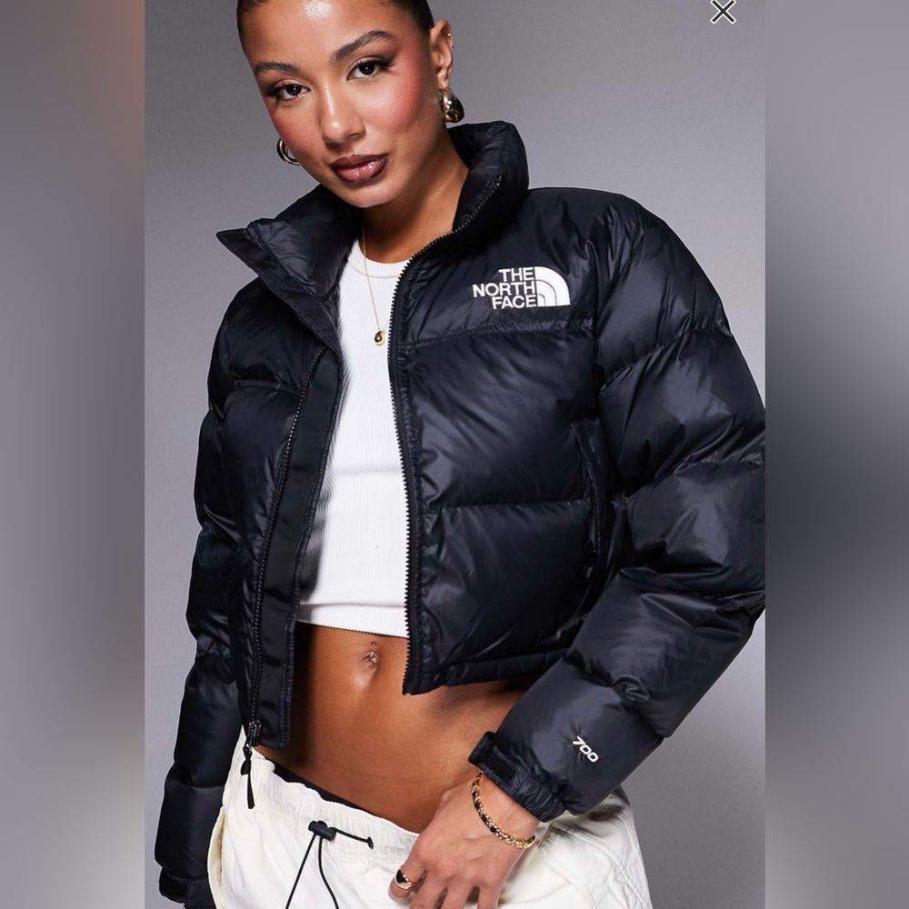 The North Face Nuptse Cropped Jacket In Black